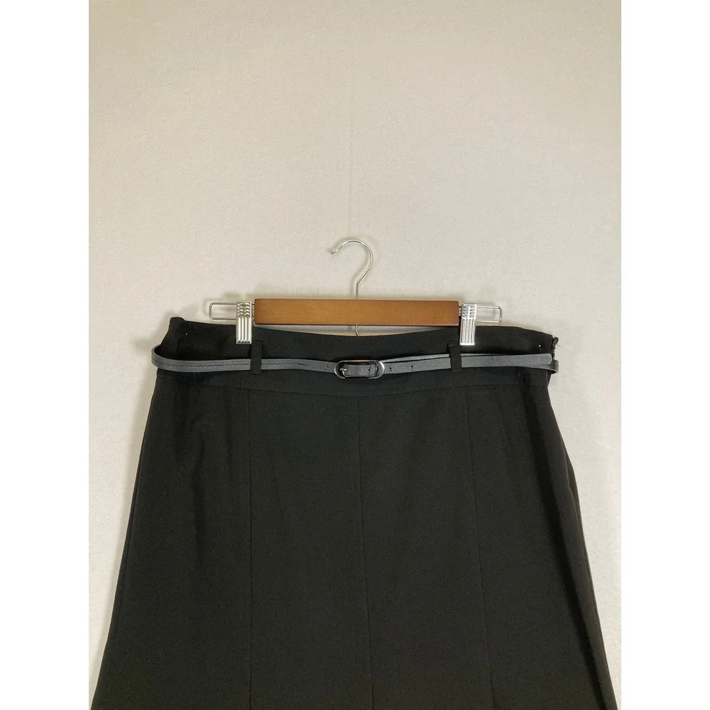 Classic Career Larry Levine Women 14 Black Belted‎ A-Line Midi Skirt 103715